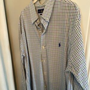 Ralph Lauren Men's Plaid Shirt - Blue and White